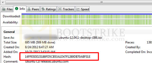 Hash value of a torrent