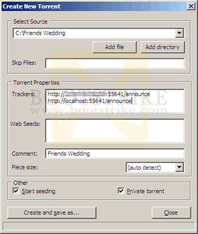 Create New Torrent, with the boxes filled in. If you are not using utorrent's built in embedded tracker, you don't need to have the 2nd line under Trackers