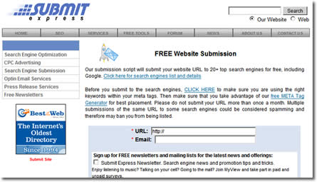 Free submission to 20+ search engines