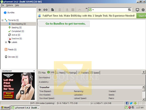 The full interface with the free torrent starting