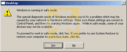 Safe Mode Warning. Click Yes to proceed