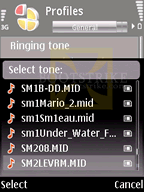 Selecting a ringing tone in Profiles